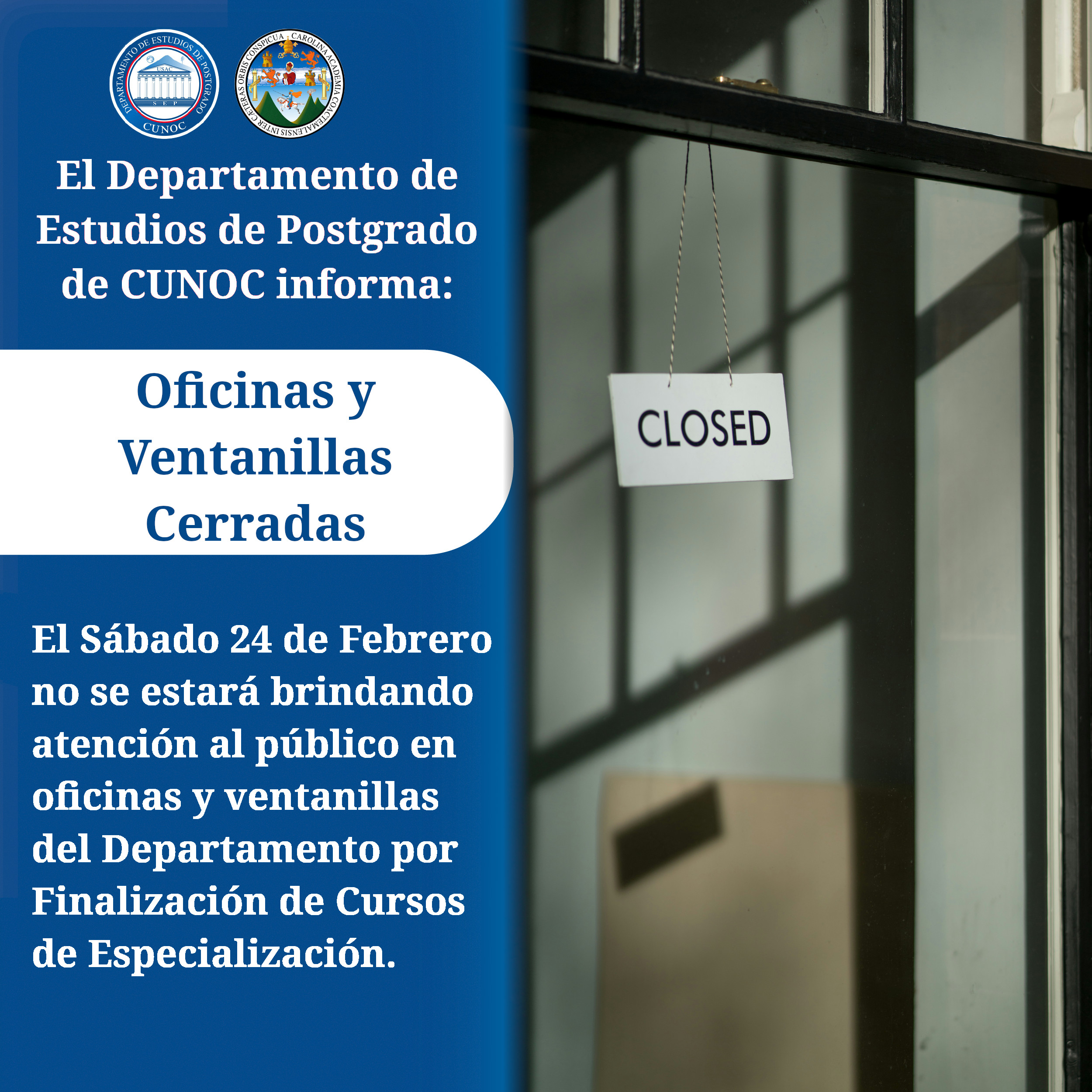 Ventanillas y Oficinas Cerradas 24 de Febrero