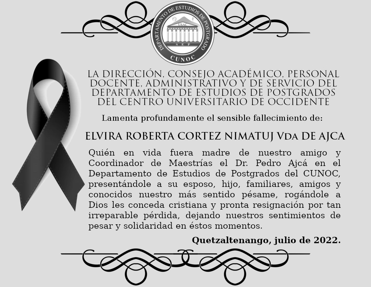 Esquela Elvira Cortez de Ajcá