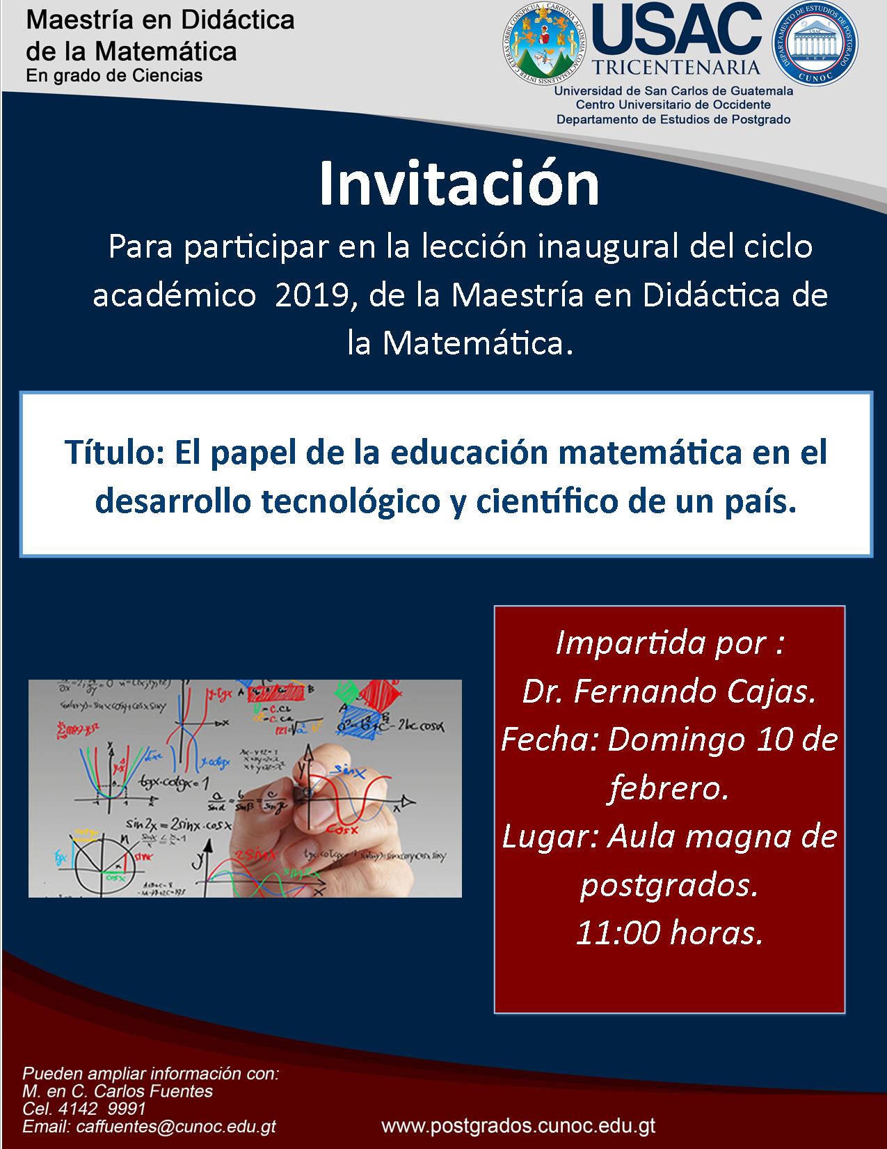 Inicio de Actividades y Lección Inaugural de Maestría en Didáctica de la Matemática