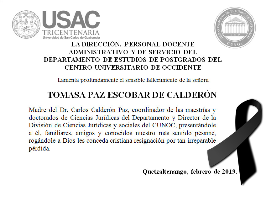 Esquela Madre Dr. Carlos Calderón