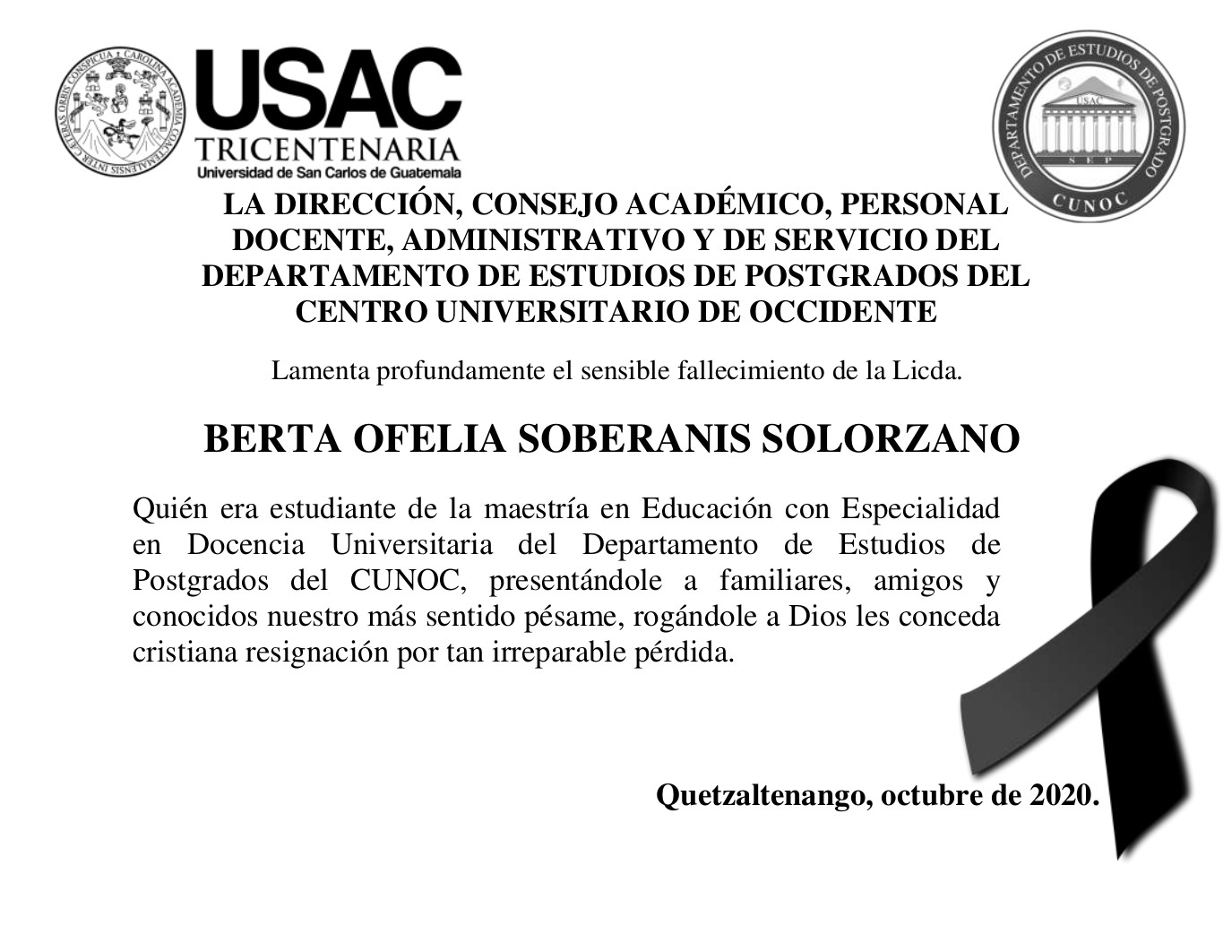 Esquela Licda Berta Ofelia Soberanis