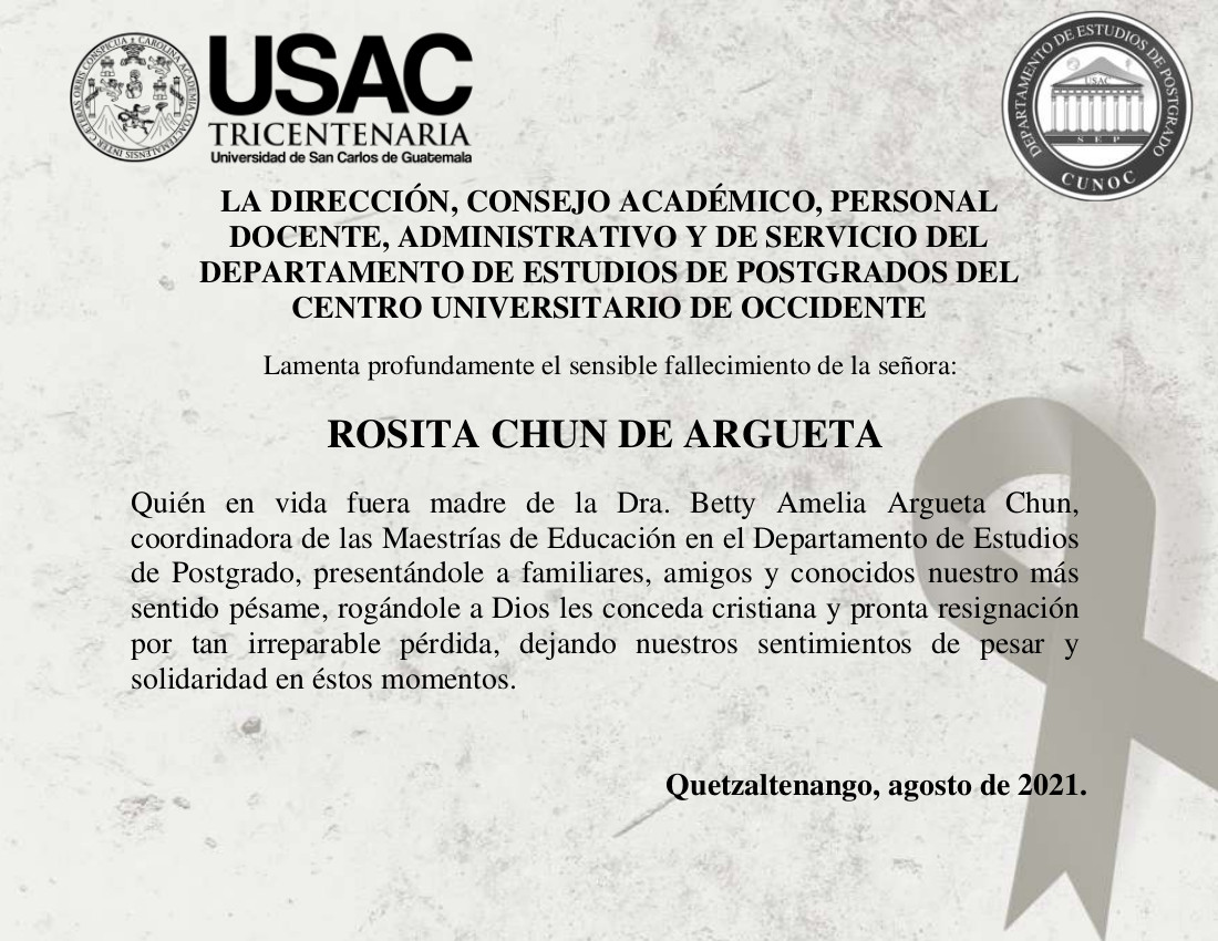 Esquela Rosita Chun de Argueta