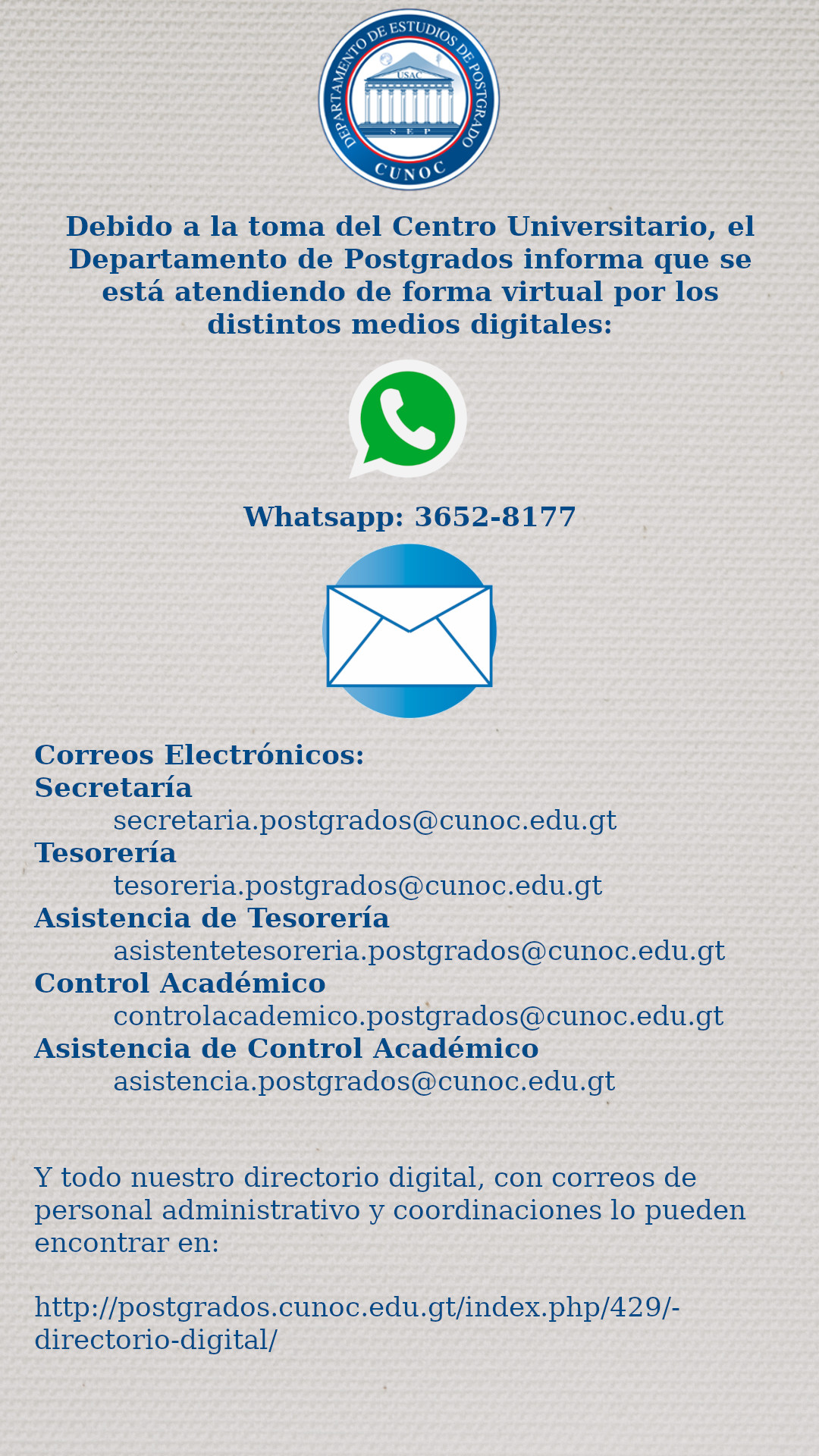 Comunicación con el Departamento de Postgrados