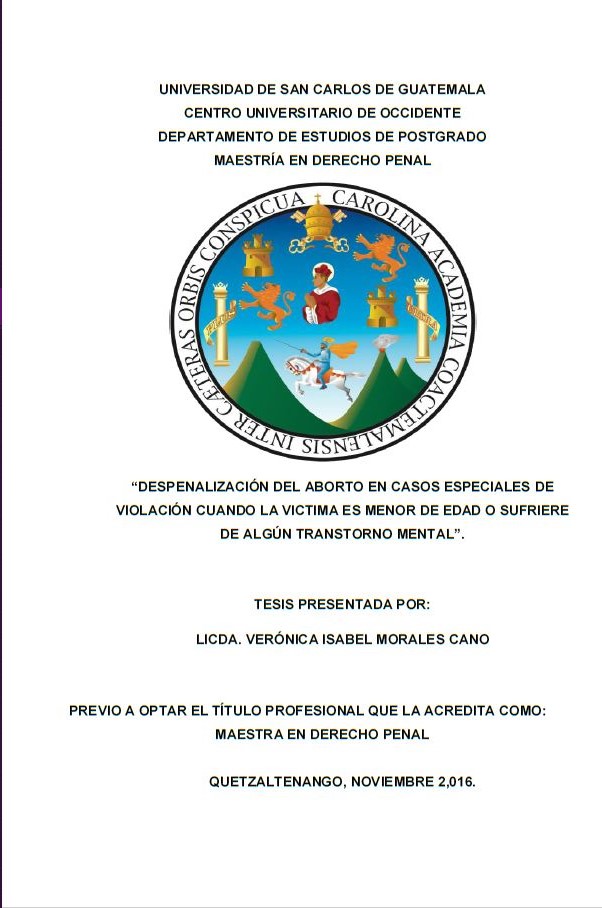 DESPENALIZACIÓN DEL ABORTO EN CASOS ESPECIALES DE VIOLACIÓN CUANDO LA VICTIMA ES MENOR DE EDAD O SUFRIERE DE ALGÚN TRANSTORNO MENTAL