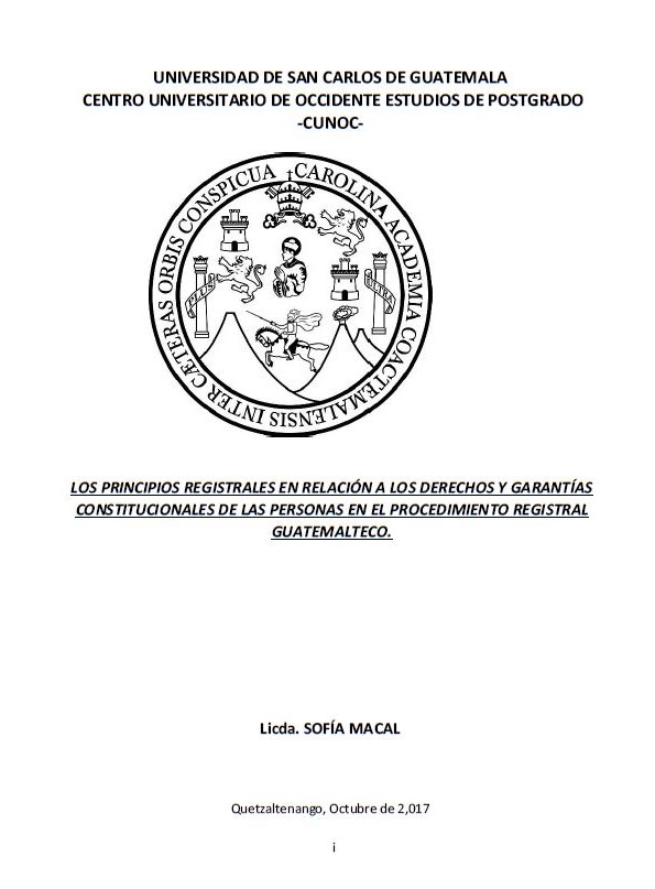 LOS PRINCIPIOS REGISTRALES EN RELACIÓN A LOS DERECHOS Y GARANTÍAS CONSTITUCIONALES DE LAS PERSONAS EN EL PROCEDIMIENTO REGISTRAL GUATEMALTECO