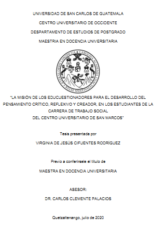 La misión de los educuestionadores para el desarrollo del pensamiento critico reflexivo y creador 
