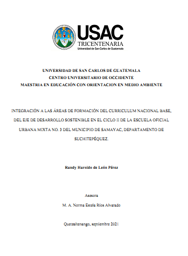 Integración a las aréas de formación del  curriculo nacional, base del eje del desarrollo sostenible.
