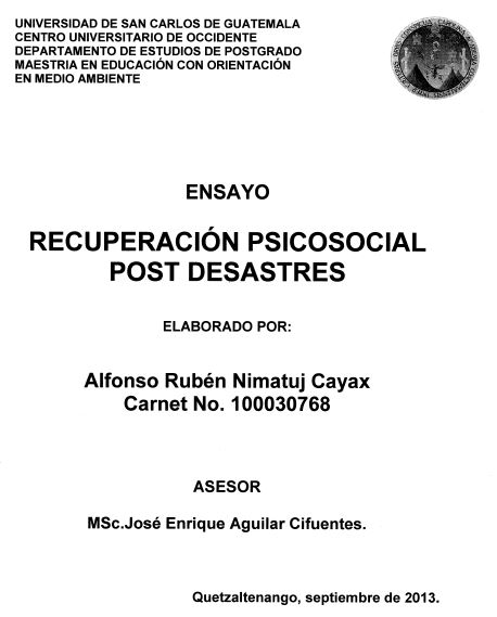 RECUPERACIÓN PSICOSOCIAL POST DESASTRES 