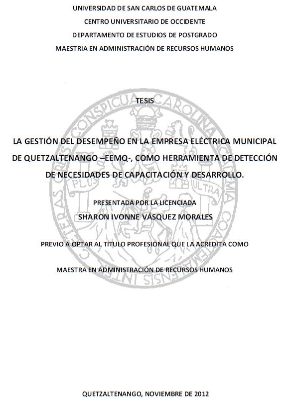 LA GESTIÓN DEL DESEMPEÑO EN LA EMPRESA ELÉCTRICA MUNICIPAL DE QUETZALTENANGO –EEMQ-, COMO HERRAMIENTA DE DETECCIÓN DE NECESIDADES DE CAPACITACIÓN Y DESARROLLO.