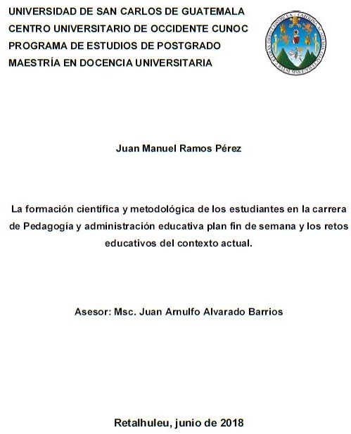 LA FORMACIÓN CIENTÍFICA Y METODOLÓGICA DE LOS ESTUDIANTES EN LA CARRERA DE PEDAGOGÍA Y ADMINISTRACIÓN EDUCATIVA PLAN FIN DE SEMANA Y LOS RETOS EDUCATIVOS DEL CONTEXTO ACTUAL