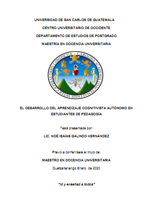 El desarrollo del aprendizaje congnitivista autónomo en estudiantes de Pedagogía
 
