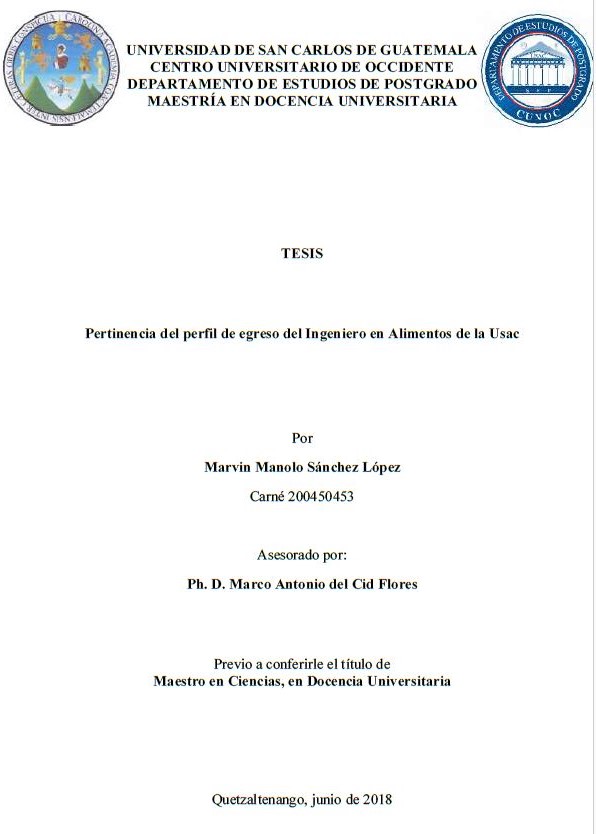 PERTINENCIA DEL PERFIL DE EGRESO DEL INGENIERO EN ALIMENTOS DE LA USAC