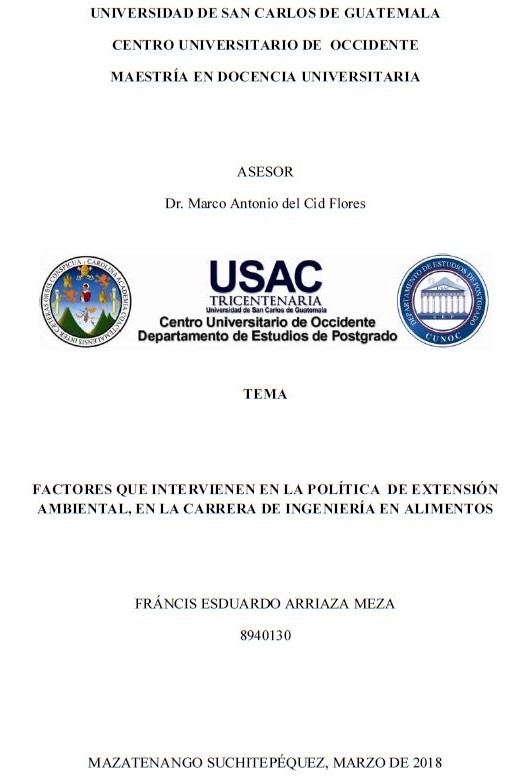 FACTORES QUE INTERVIENEN EN LA POLÍTICA DE EXTENSIÓN AMBIENTAL, EN LA CARRERA DE INGENIERÍA EN ALIMENTOS